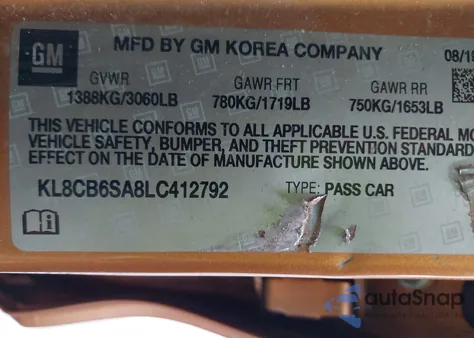 2020 Chevrolet Spark Fwd Ls Automatic from USA, damaged, VIN KL8CB6SA8LC412792